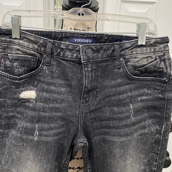 NWOT VIGOSS Ripped Distressed Whiskered Denim Pants Mid Rise Slim Fit - Picture 3 of 12